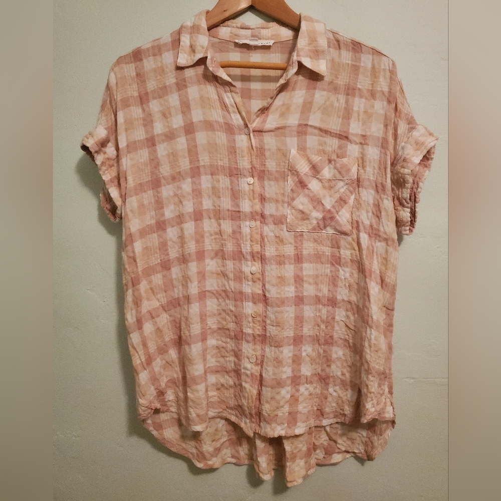JANE + DELANCEY Plaid Short Sleeve Button Down - Small